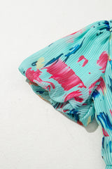 Sky Blue Abstract Print Short Puff Sleeve Tiered Long Dress Maxi Dresses JT's Designer Fashion