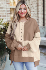 Parchment Colorblock Henley High Low Oversize Sweatshirt Sweatshirts & Hoodies JT's Designer Fashion