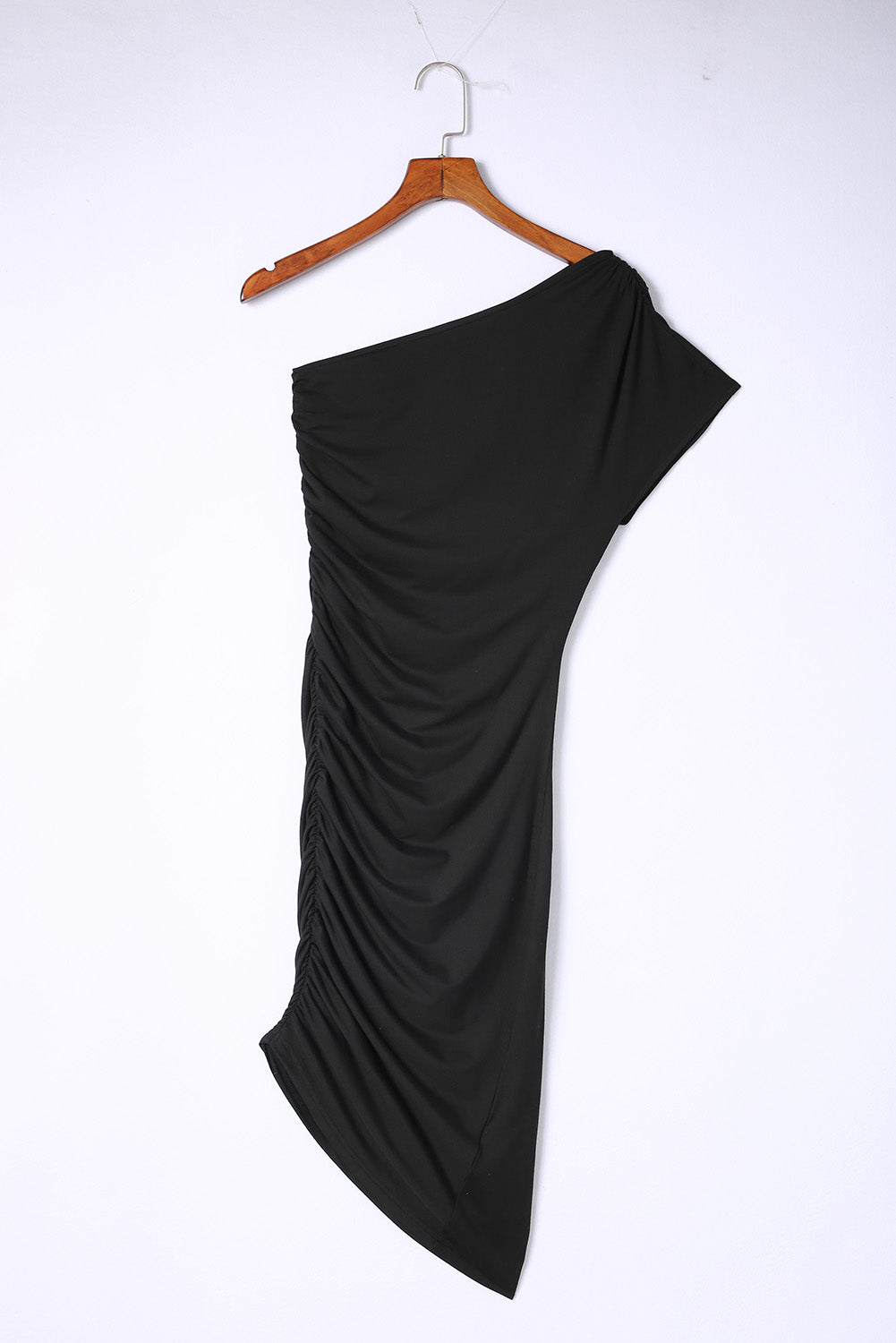 Black One-shoulder Short Sleeve Ruched Bodycon Dress Bodycon Dresses JT's Designer Fashion