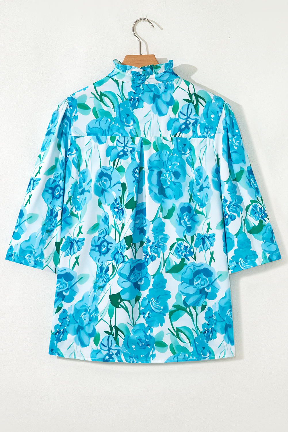 Green Floral Frilled Collar Three Quarters Sleeve Elegant Shirt Blouses & Shirts JT's Designer Fashion