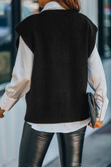 Black V-Neck Twist Knitted Vest Sweater Sweaters & Cardigans JT's Designer Fashion