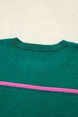 Green Stripe Half Buttons Drop Shoulder Oversized Sweater Sweaters JT's Designer Fashion