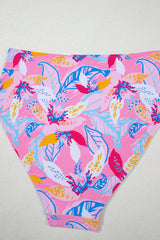 Pink Floral Printed Halter Neck High Waist Bikini High Waisted Swimsuit JT's Designer Fashion
