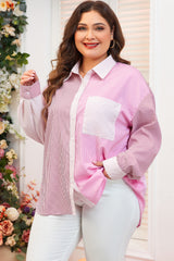 Pink Stripe Print Colorblock Plus Size Shirt Plus Size Blouses & Shirts JT's Designer Fashion