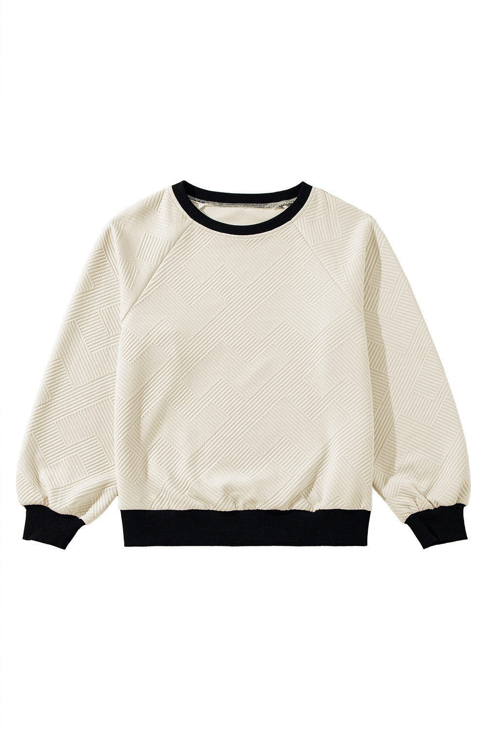 Jet Stream Color Block Edge Raglan Sleeve Crew Neck Textured Top Long Sleeve Tops JT's Designer Fashion