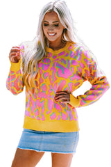 Vitality Orange Abstract Print Ribbed Trim Baggy Sweater Sweaters JT's Designer Fashion