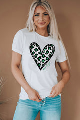 White Lucky Leopard Heart Print St Patricks Day T Shirt Graphic Tees JT's Designer Fashion