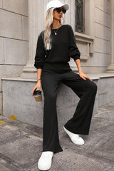 Black Solid Ribbed Knit Keyhole Back High Waist Jumpsuit Jumpsuits & Rompers JT's Designer Fashion