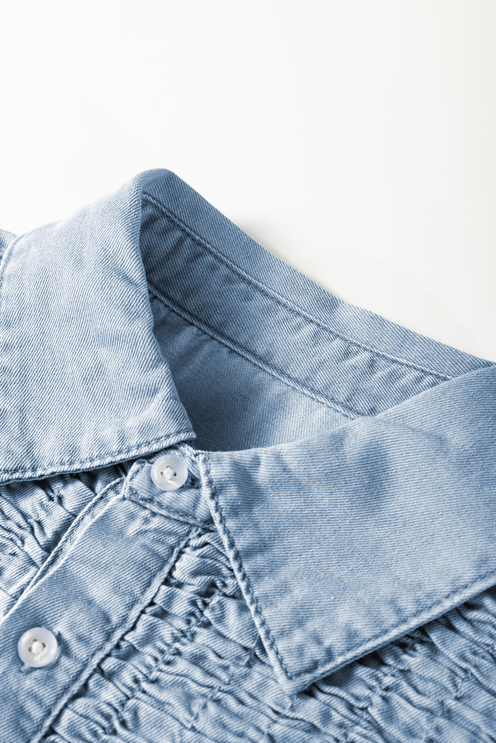 Beau Blue Flutter Sleeve Shirred Detail Button Up Denim Mini Dress Mini Dresses JT's Designer Fashion