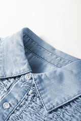 Beau Blue Flutter Sleeve Shirred Detail Button Up Denim Mini Dress Mini Dresses JT's Designer Fashion