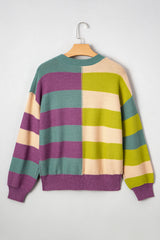 Green Stripe Drop Shoulder Ribbed Edge Casual Sweater Sweaters JT's Designer Fashion