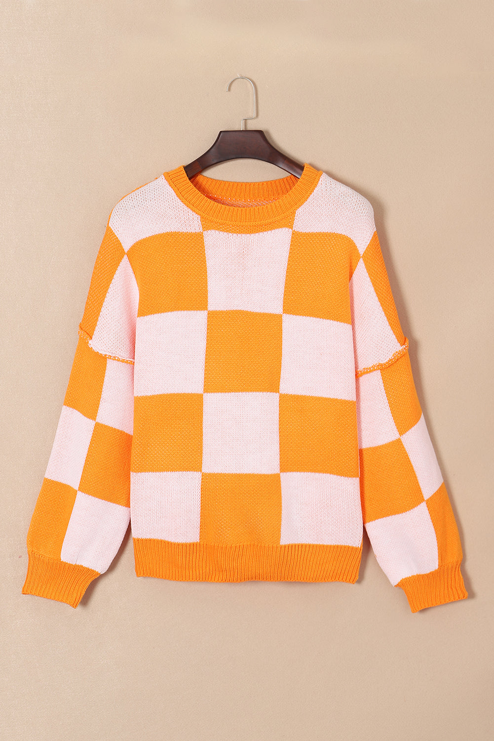 Orange Checkered Bishop Sleeve Sweater Sweaters & Cardigans JT's Designer Fashion