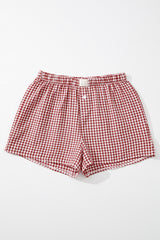 Red Gingham Printed High Waist Shorts Casual Shorts JT's Designer Fashion