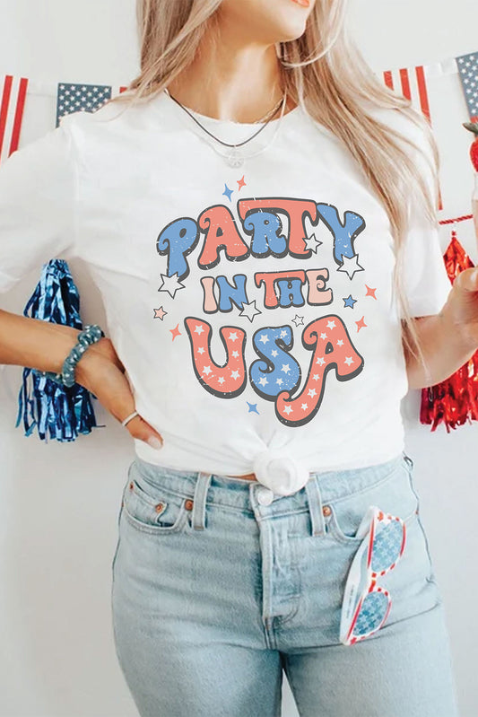 White PARTY IN THE USA Flag Fashion Graphic Tee Graphic Tees JT's Designer Fashion