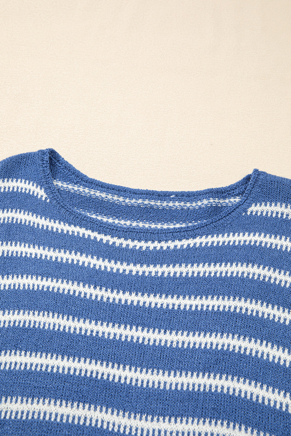 Sky Blue Stripe Drop Shoulder O Neck Plus Size Sweater Plus Size Sweaters & Cardigans JT's Designer Fashion