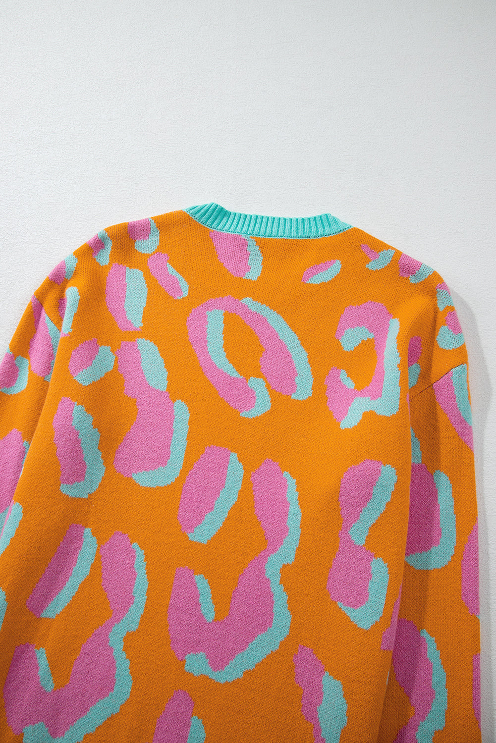 Orange Leopard Colorblock Ribbed Edge Sweater Sweaters JT's Designer Fashion