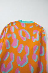 Orange Leopard Colorblock Ribbed Edge Sweater Sweaters JT's Designer Fashion