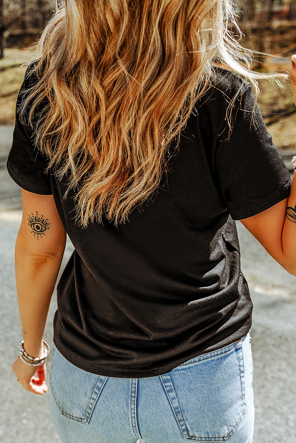 Black Sequin Heart Patched Pattern Crewneck Valentines Tee Graphic Tees JT's Designer Fashion