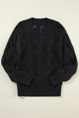 Black Hollow Out Knit V Neck Drop Shoulder Sweater Sweaters JT's Designer Fashion