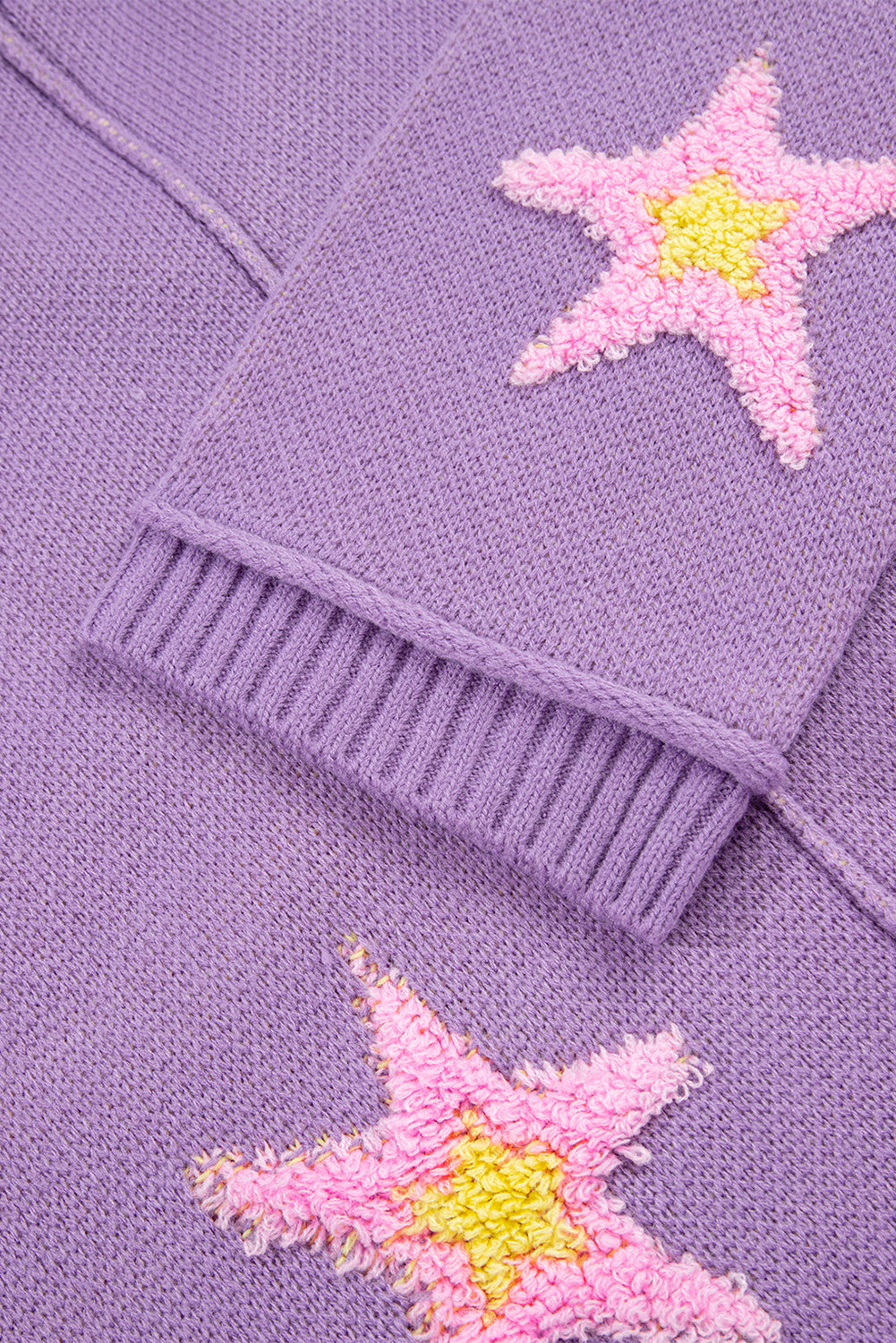 Lavendula Brushed Star Graphic V Neck Drop Shoulder Oversize Sweater Sweaters JT's Designer Fashion
