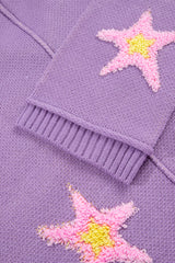 Lavendula Brushed Star Graphic V Neck Drop Shoulder Oversize Sweater Sweaters JT's Designer Fashion