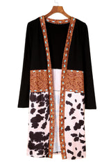 Black Western Pattern Cow Patchwork Open Front Cardigan Sweaters & Cardigans JT's Designer Fashion