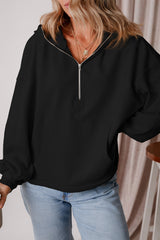 Black Fleece Lined Half Zipper Kangaroo Pockets Loose Hoodie Sweatshirts & Hoodies JT's Designer Fashion
