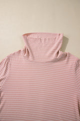 Pink Stripe Cowl Neck Side Slits Loose Fit Long Sleeve Top Long Sleeve Tops JT's Designer Fashion
