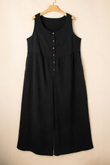 Black Plus Size Sleeveless Button Front Loose Jumpsuit Plus Size Bottoms JT's Designer Fashion