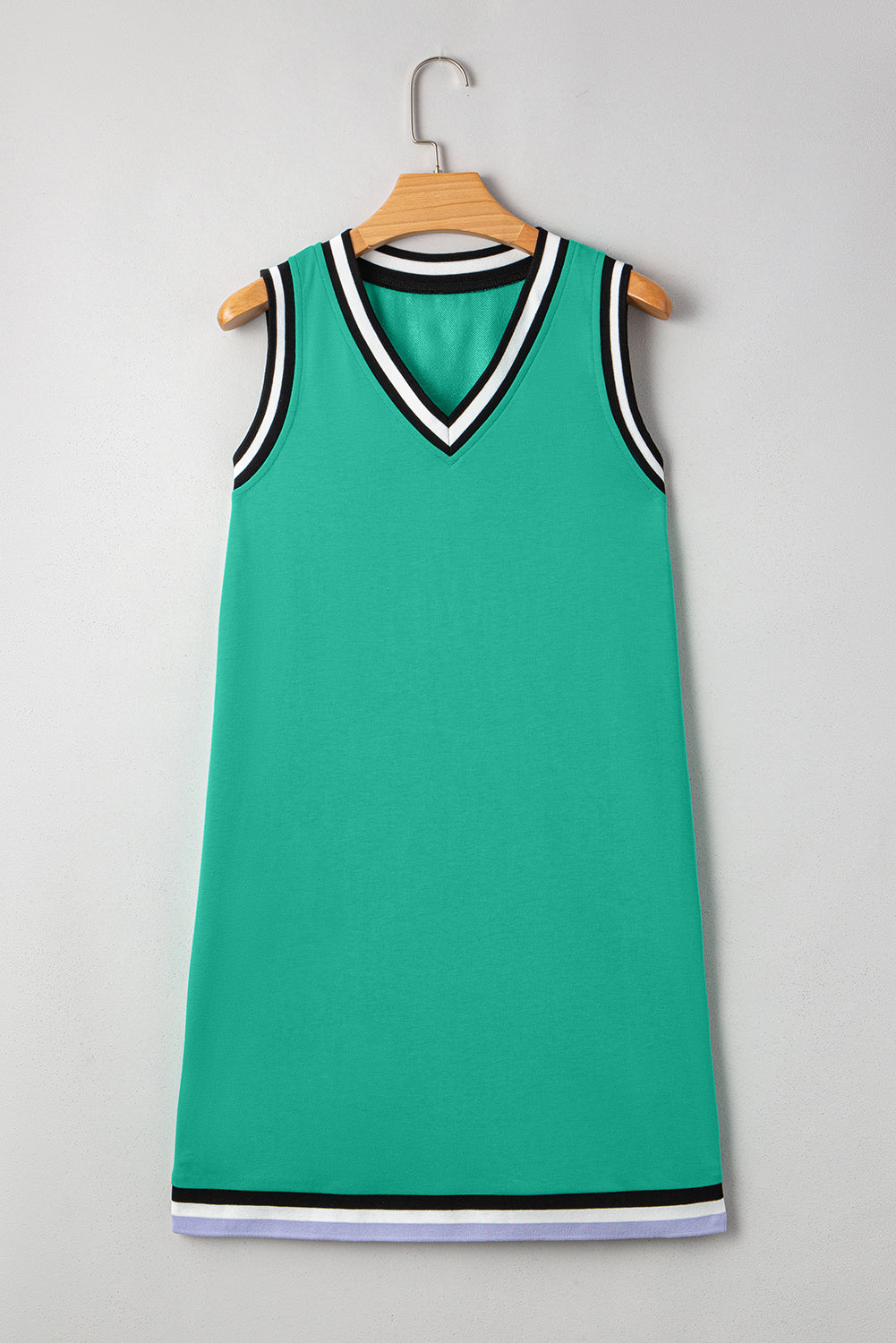 Mint Green Color Contrast Trim V Neck Shift Sleeveless Mini Dress Mini Dresses JT's Designer Fashion
