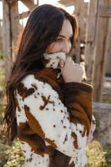 Zip Collar Cow Print Fleece Sweatshirt Sweatshirts & Hoodies JT's Designer Fashion
