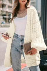 White Chunky Oversize Knit Drop Shoulder Puff Sleeve Cardigan White 100%Acrylic Cardigans JT's Designer Fashion