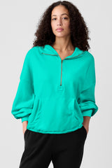 Aruba Blue Fleece Lined Half Zipper Kangaroo Pockets Loose Hoodie Sweatshirts & Hoodies JT's Designer Fashion