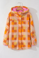 Orange Checkered Sherpa Hooded Jacket Jackets JT's Designer Fashion