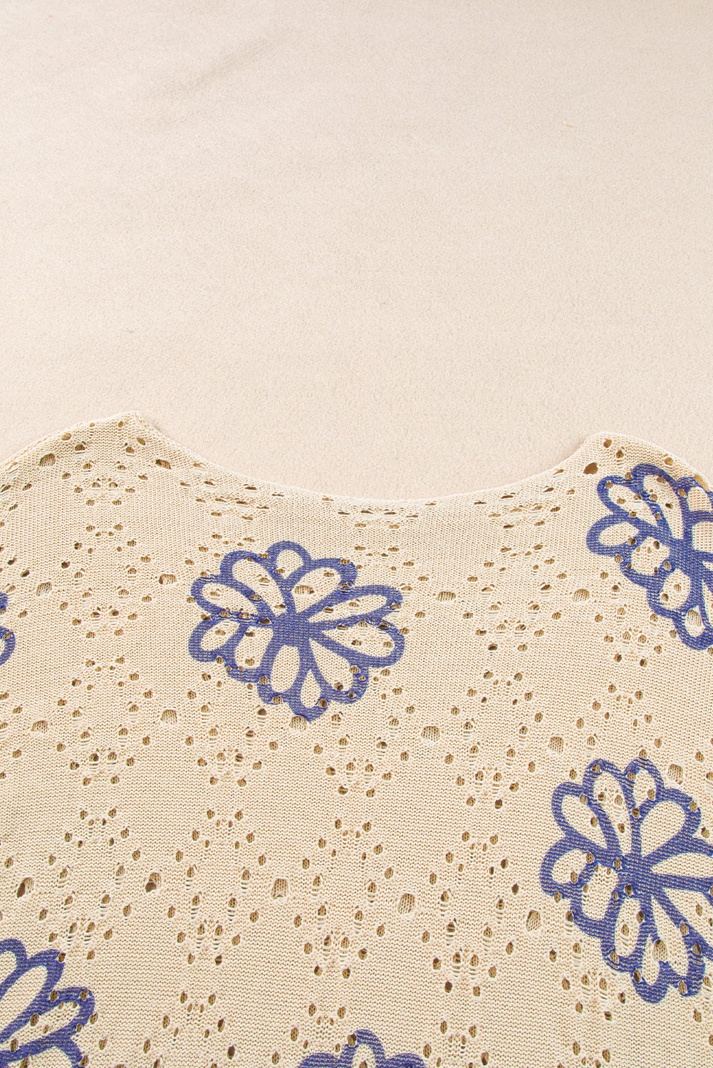 Beige Contrast Flower Print Eyelet Drop Shoulder Sweater Sweaters JT's Designer Fashion
