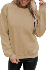 Khaki Solid Color Crewneck Pullover Sweatshirt Sweatshirts & Hoodies JT's Designer Fashion
