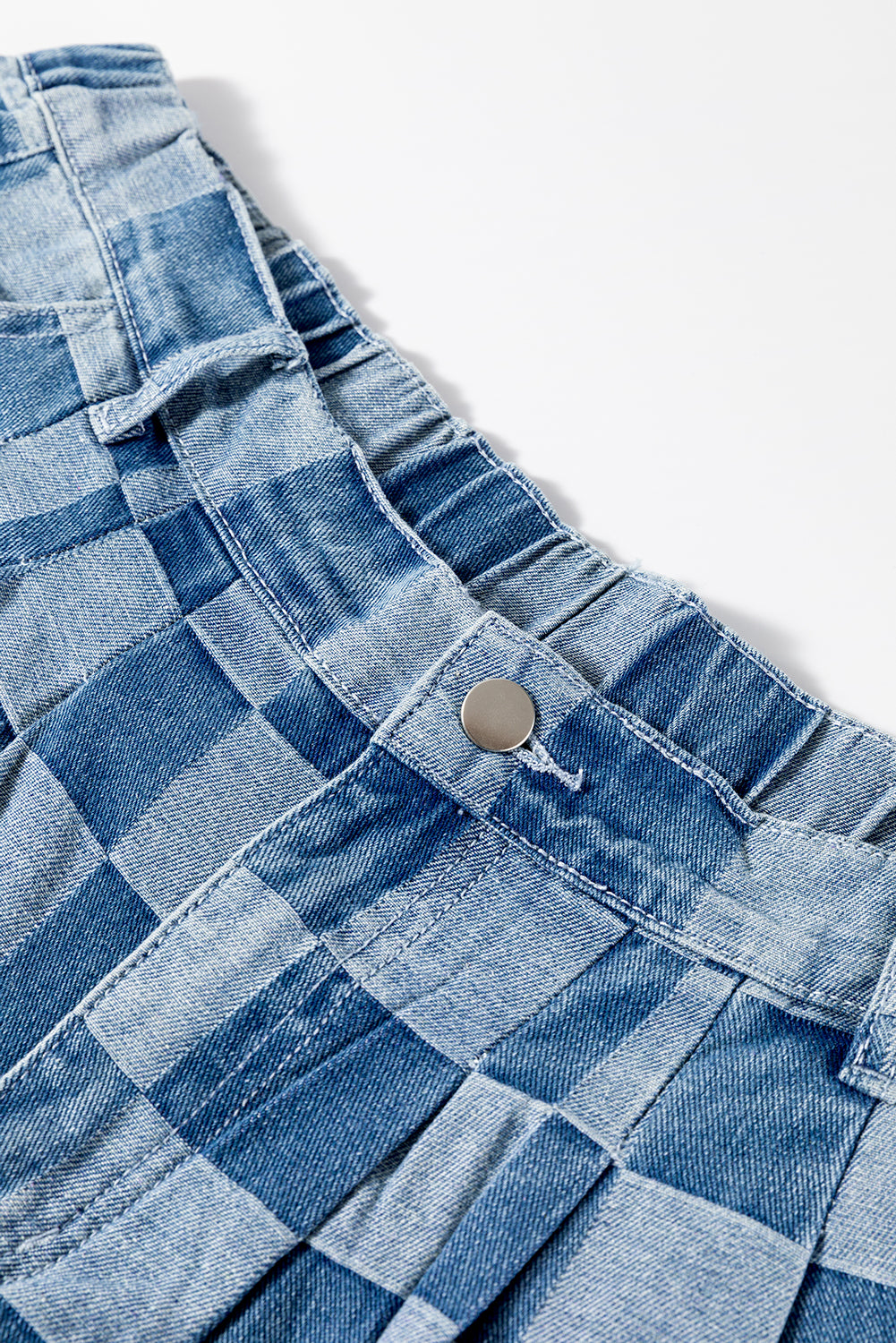 Dusk Blue Plus Size Checkered Seamed High Waist Wide Leg Jeans Plus Size Bottoms JT's Designer Fashion