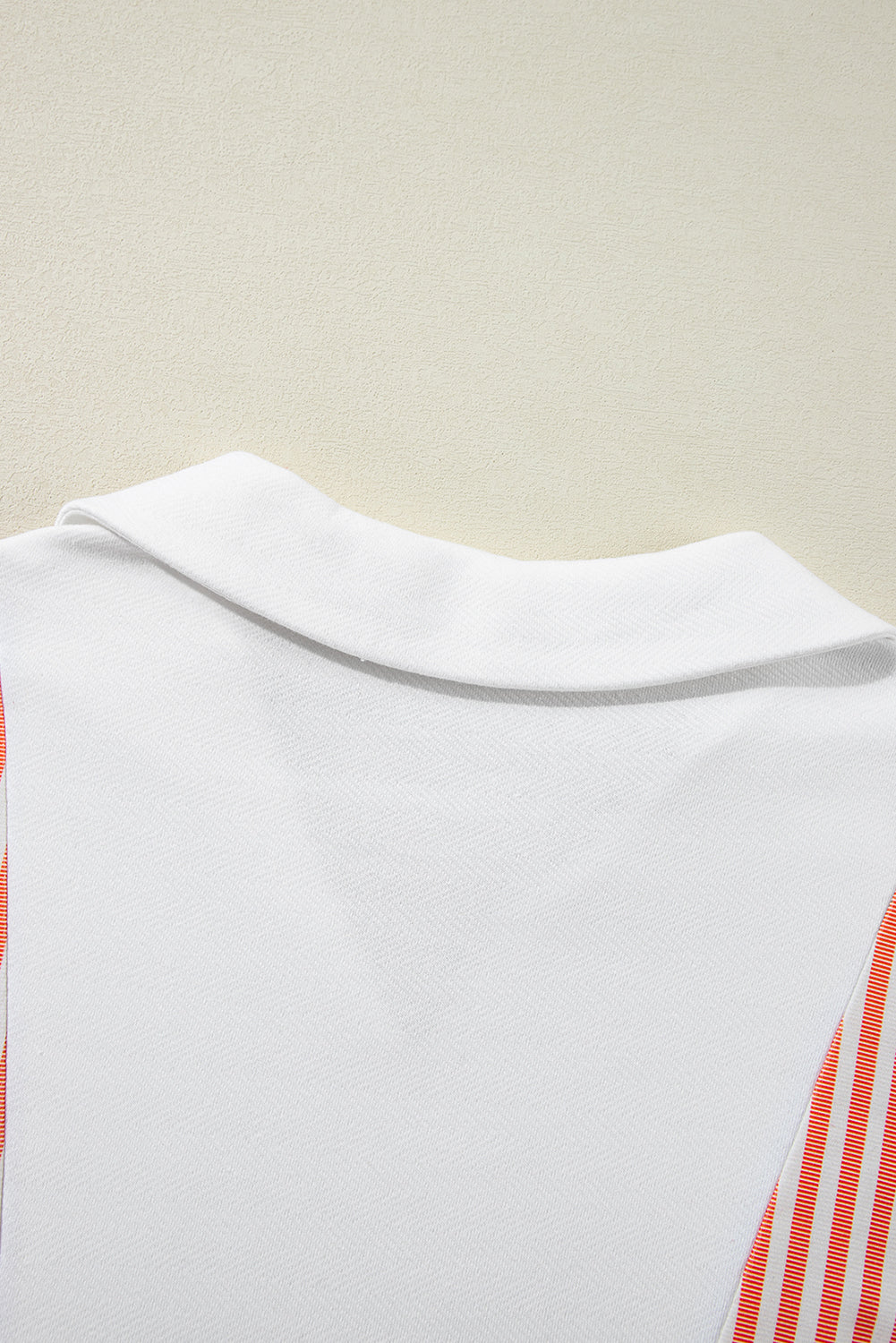 White Striped Color Block Collared V Neck Oversized Sweatshirt Sweatshirts & Hoodies JT's Designer Fashion