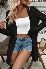Black Crochet Hollow Out Open Front Cardigan Cardigans JT's Designer Fashion