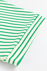 Green Stripe Textured Short Sleeve Collared Buttoned Waist Tie Romper Jumpsuits & Rompers JT's Designer Fashion