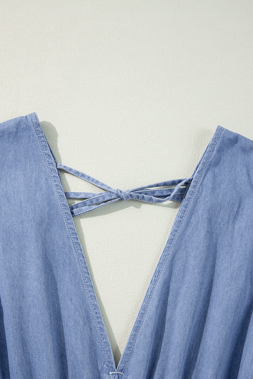 Myosotis Chambray Deep V Neck Bracelet Sleeve Long Dress Maxi Dresses JT's Designer Fashion