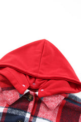 Fiery Red Hooded Plaid Button Front Shacket Plaid Shackets JT's Designer Fashion