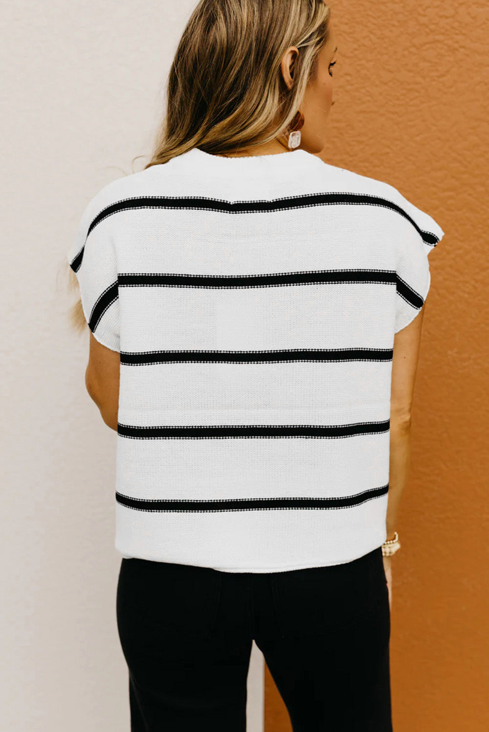 White Striped Batwing Sleeve Sweater Tee Sweaters & Cardigans JT's Designer Fashion