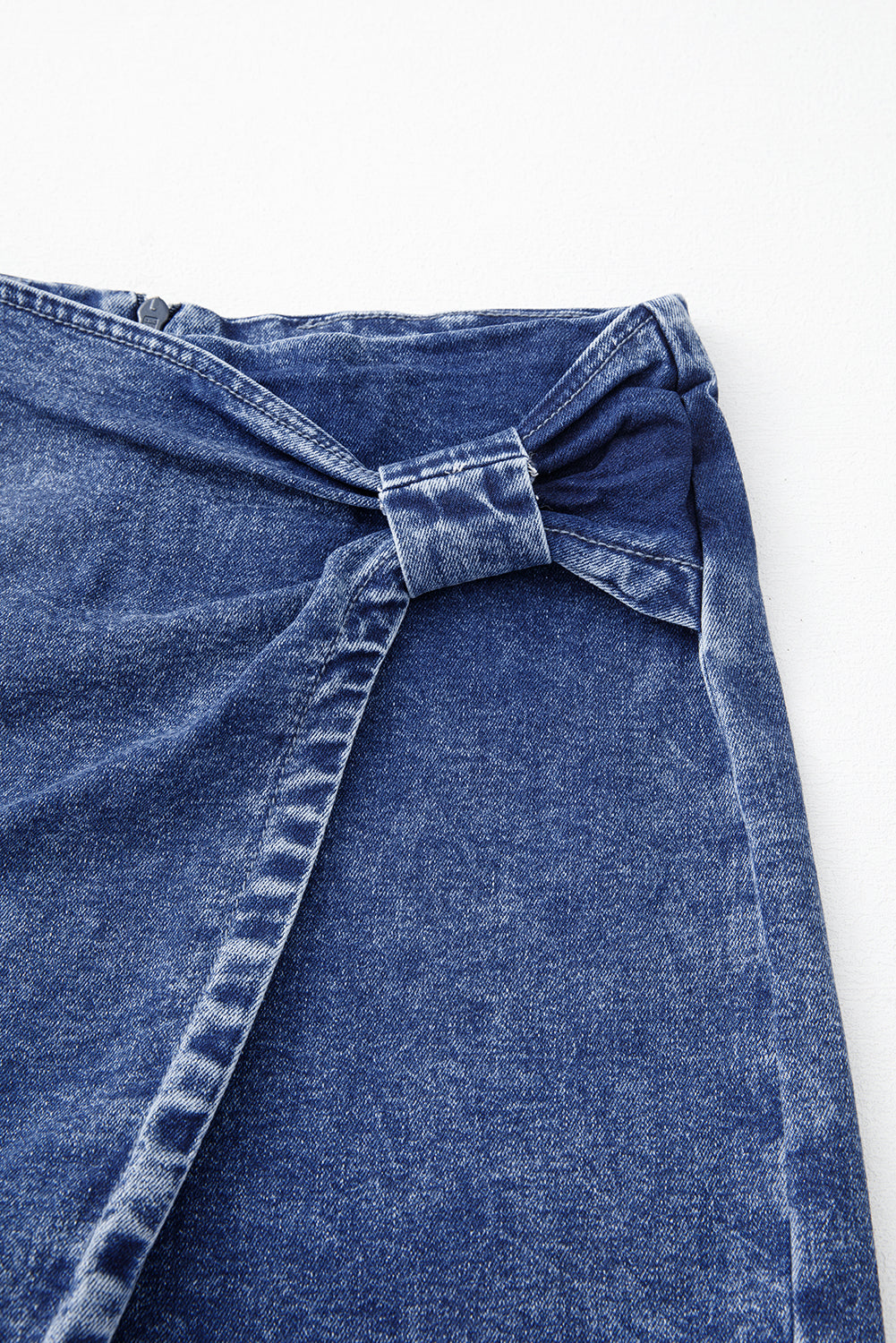 Sail Blue Acid Wash Asymmetric Twisted Wrapped Zipped Denim Skort Denim Shorts JT's Designer Fashion
