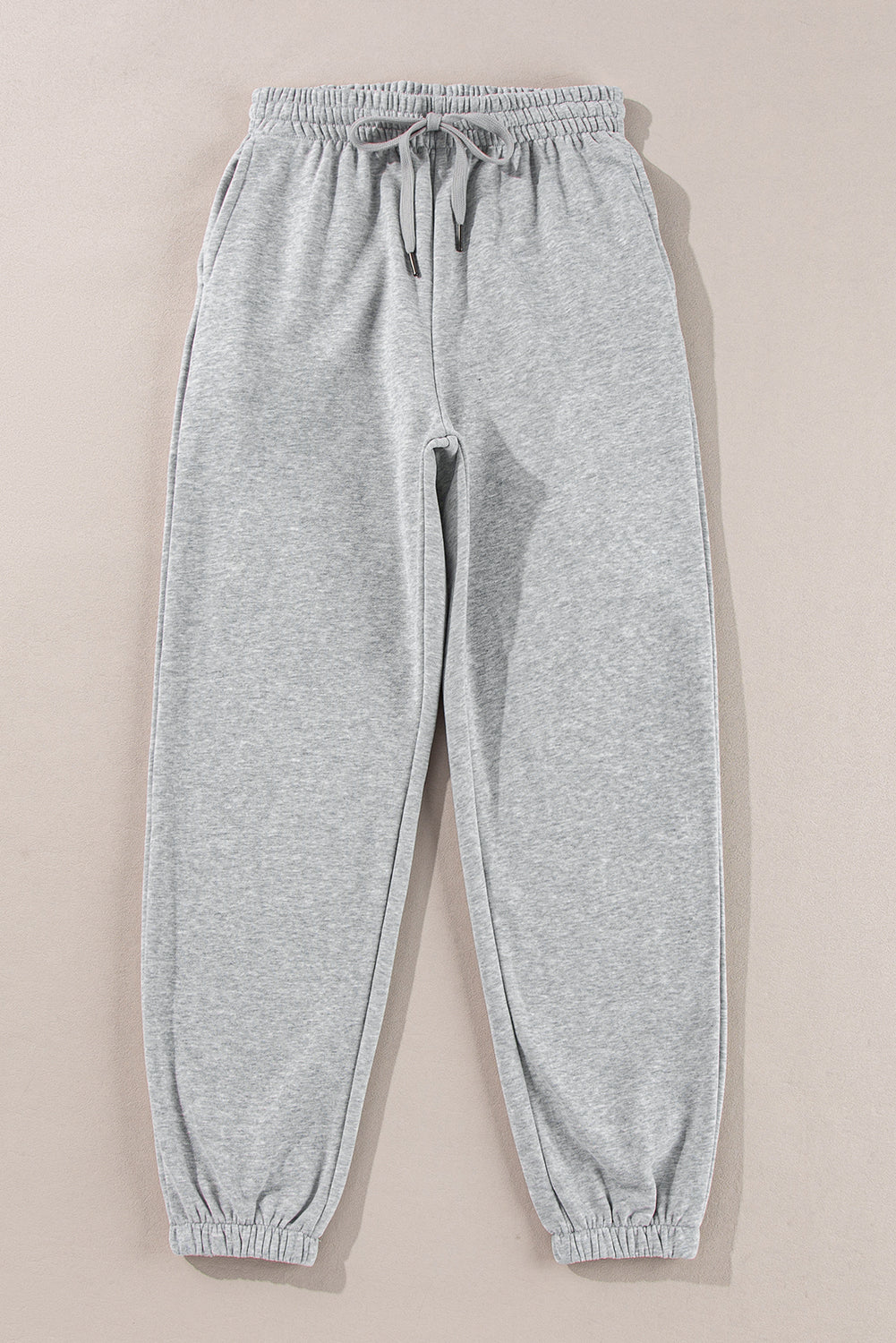 Light Grey Solid Color Fleece Lined Drawstring Waist Joggers Pants & Culotte JT's Designer Fashion
