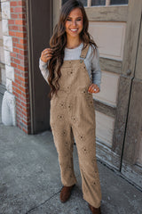 Khaki Flower Print Corduroy Overalls Jumpsuits & Rompers JT's Designer Fashion