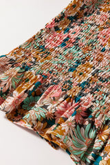 Yellow Floral Print Smocked Bubble Sleeve Ruffled Crop Top Blouses & Shirts JT's Designer Fashion
