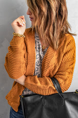 Khaki Chunky Wide Long Sleeve Knit Cardigan Sweaters & Cardigans JT's Designer Fashion
