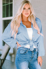 Sky Blue Roll Tab Sleeve Ribbed Cording Shacket Sky Blue 65%Polyester+25%Viscose+10%Elastane Jackets JT's Designer Fashion