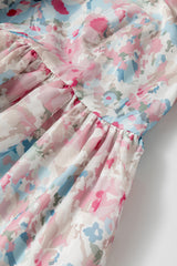 Pink Floral Puff Sleeve Square Neck Smock Ruffled Dress Floral Dresses JT's Designer Fashion
